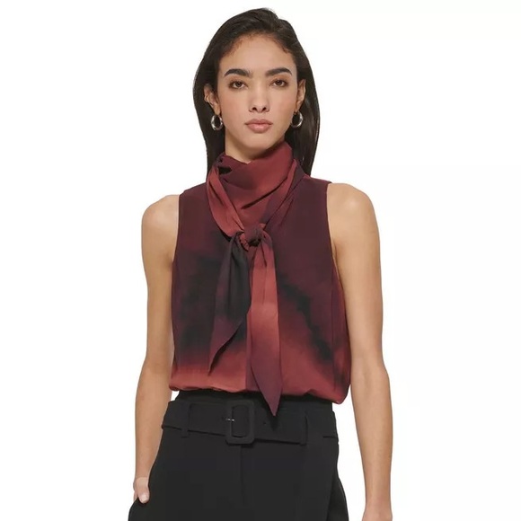 DKNY Women’s Tie-Neck Sleeveless Blouse, NWT, M - Picture 1 of 7